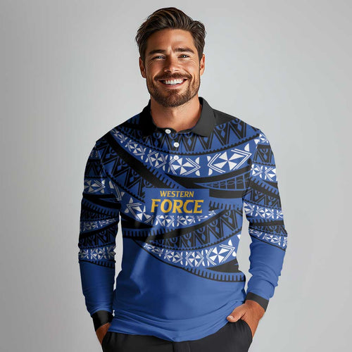 Western Australia Rugby Pacific Custom Long Sleeve Polo Shirt Pasifika Tapa Pattern