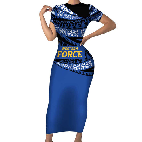 Western Australia Rugby Pacific Custom Short Sleeve Bodycon Dress Pasifika Tapa Pattern