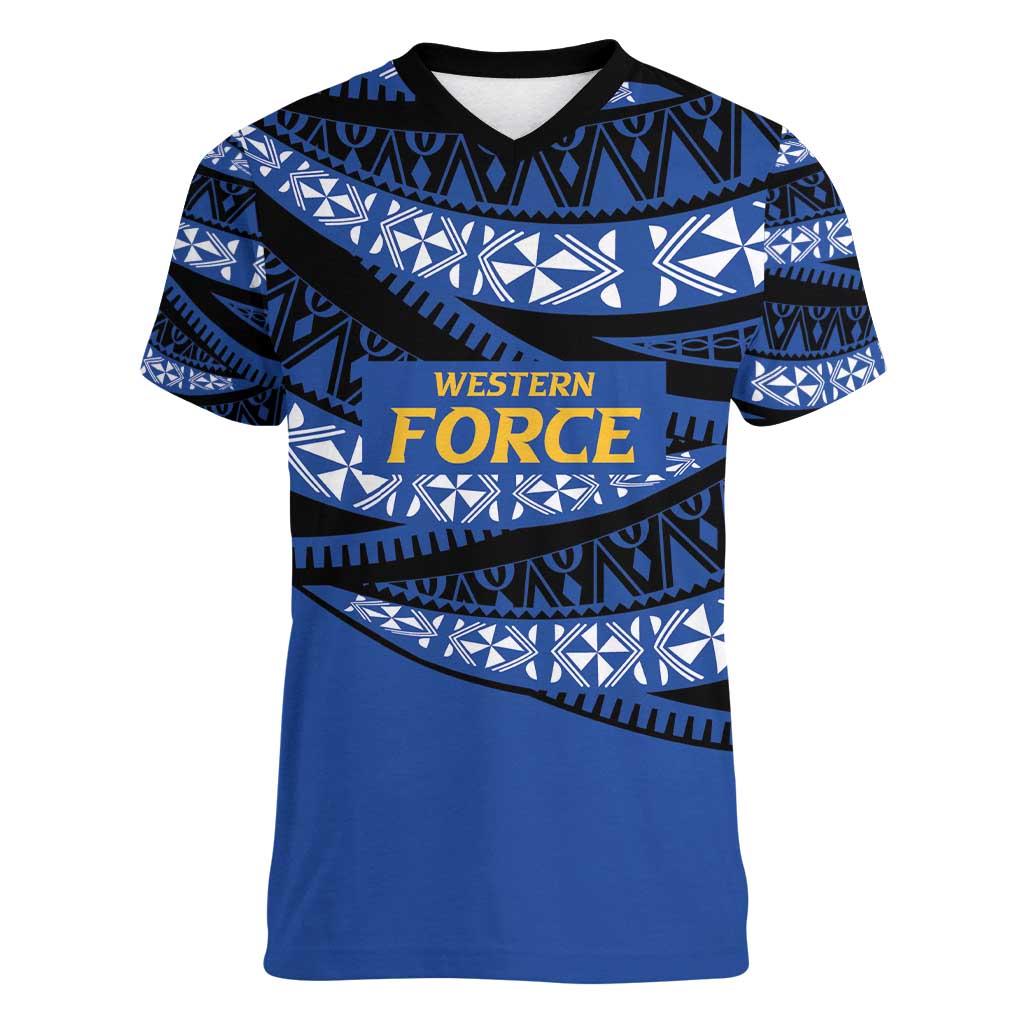 Western Australia Rugby Pacific Custom Women V-Neck T-Shirt Pasifika Tapa Pattern