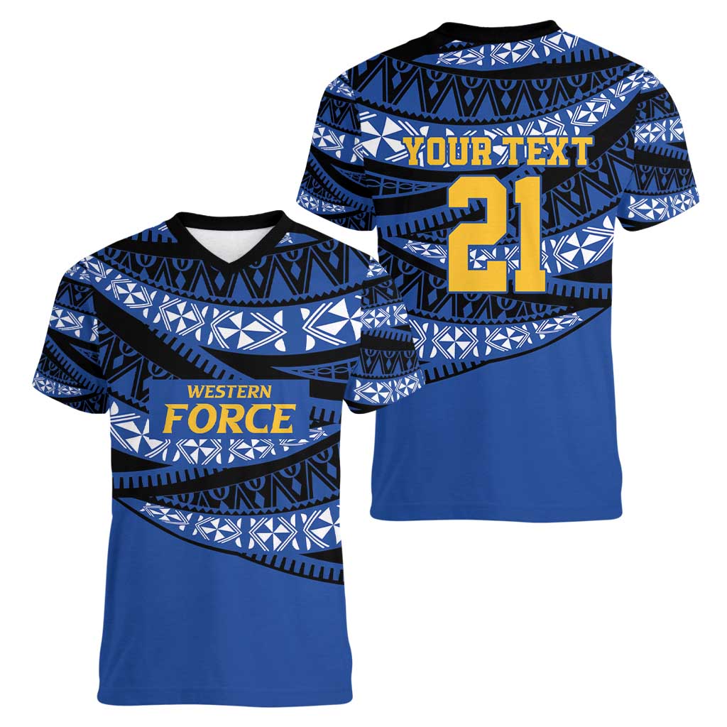 Western Australia Rugby Pacific Custom Women V-Neck T-Shirt Pasifika Tapa Pattern