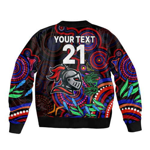 custom-knights-rugby-aboriginal-art-sleeve-zip-bomber-jacket-naidoc-indigenous-tribal