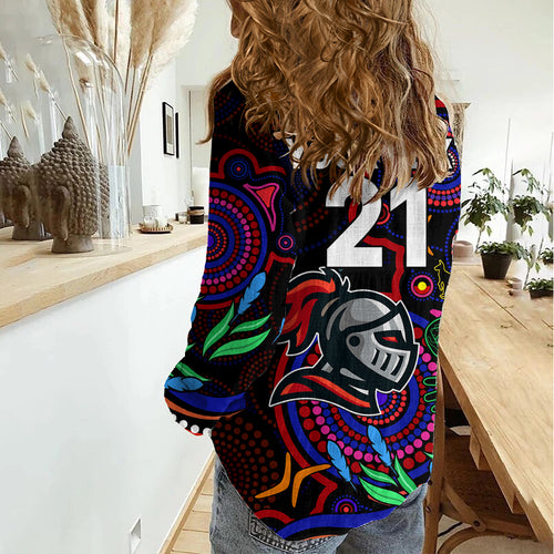 Custom Knights Rugby Aboriginal Art Women Casual Shirt NAIDOC Indigenous Tribal LT9