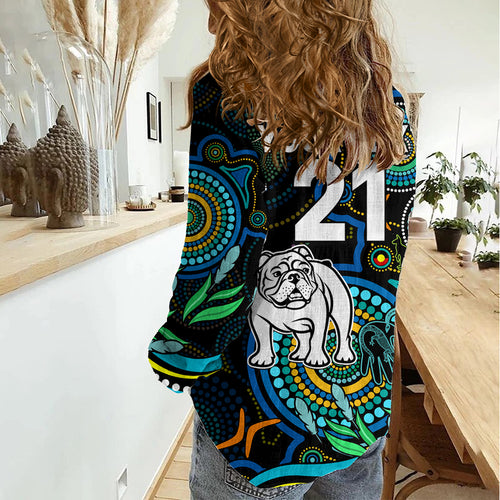 Custom Bulldogs Rugby Aboriginal Art Women Casual Shirt NAIDOC Indigenous Tribal LT9