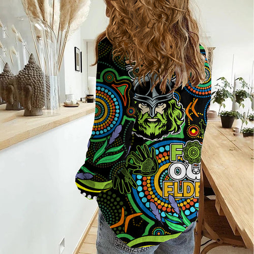Raiders Rugby Aboriginal Art Women Casual Shirt NAIDOC Indigenous Tribal LT9
