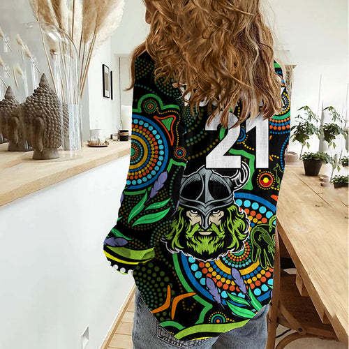 Custom Raiders Rugby Aboriginal Art Women Casual Shirt NAIDOC Indigenous Tribal LT9