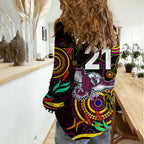 Custom Sea Eagles Rugby Aboriginal Art Women Casual Shirt NAIDOC Indigenous Tribal LT9