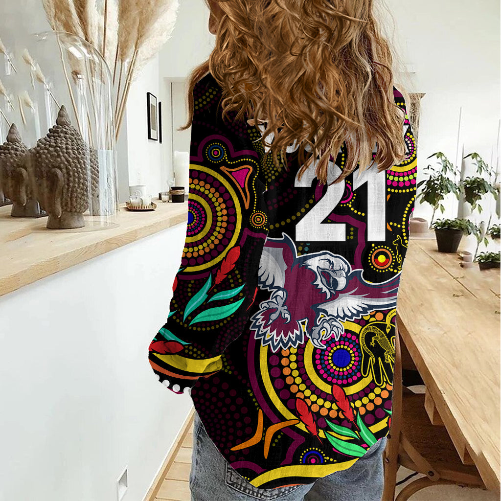 Custom Sea Eagles Rugby Aboriginal Art Women Casual Shirt NAIDOC Indigenous Tribal LT9