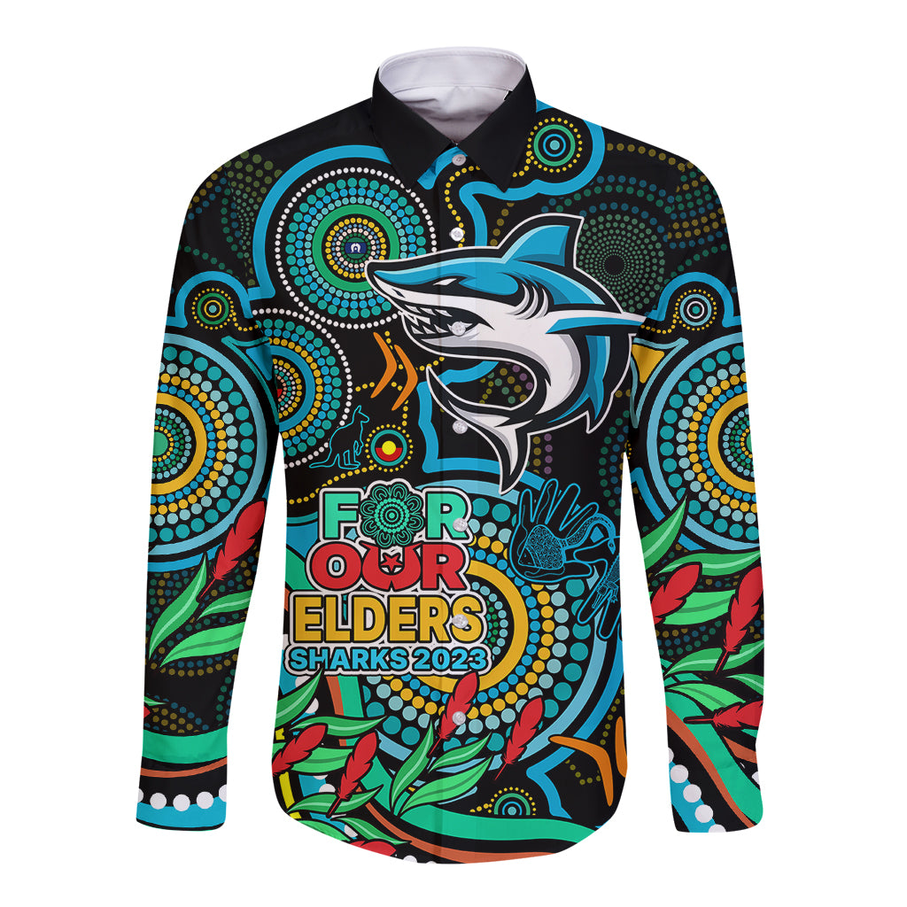 sharks-rugby-aboriginal-art-long-sleeve-button-shirt-naidoc-indigenous-tribal