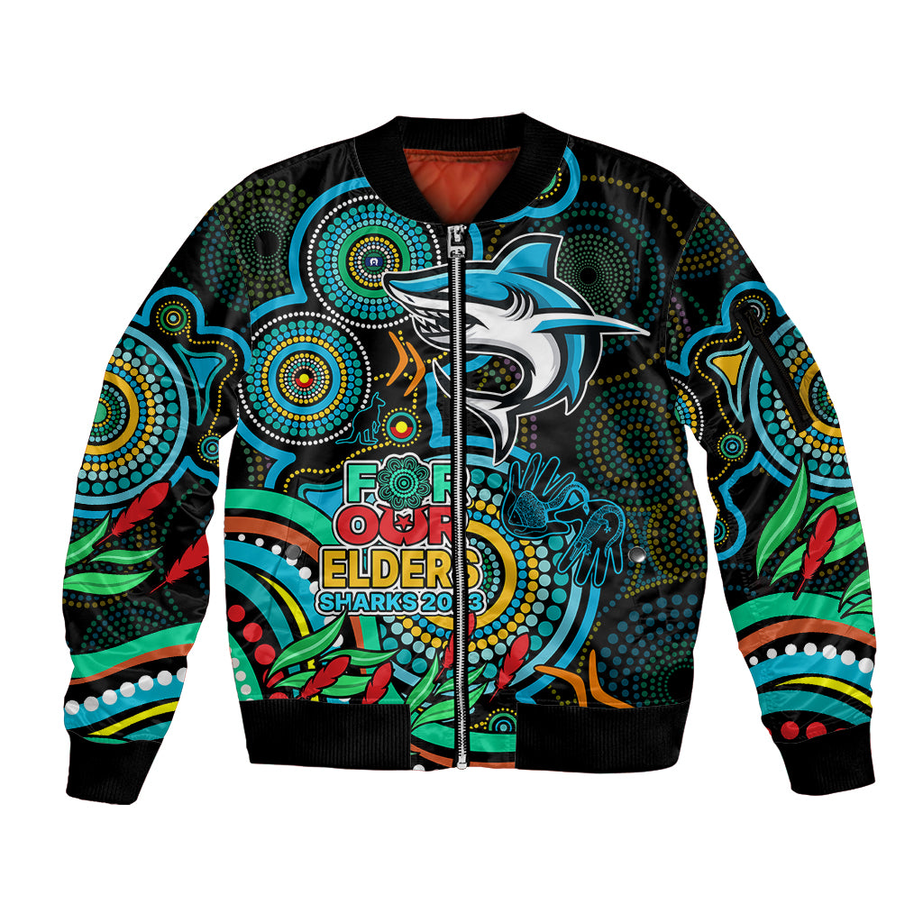 sharks-rugby-aboriginal-art-sleeve-zip-bomber-jacket-naidoc-indigenous-tribal