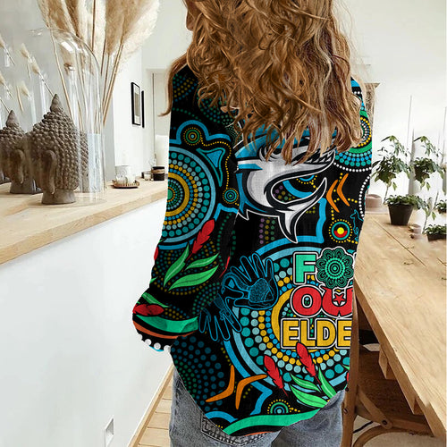 Sharks Rugby Aboriginal Art Women Casual Shirt NAIDOC Indigenous Tribal LT9