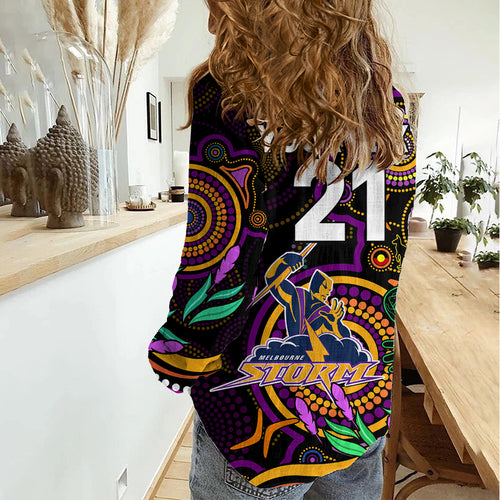 Custom Storm Rugby Aboriginal Art Women Casual Shirt NAIDOC Indigenous Tribal LT9