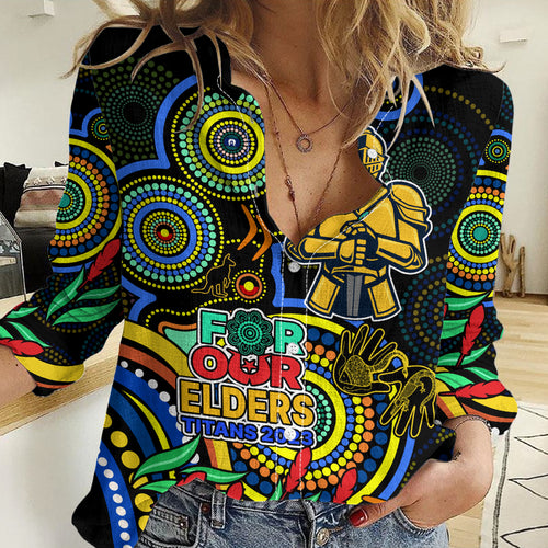 Titans Rugby Aboriginal Art Women Casual Shirt NAIDOC Indigenous Tribal LT9