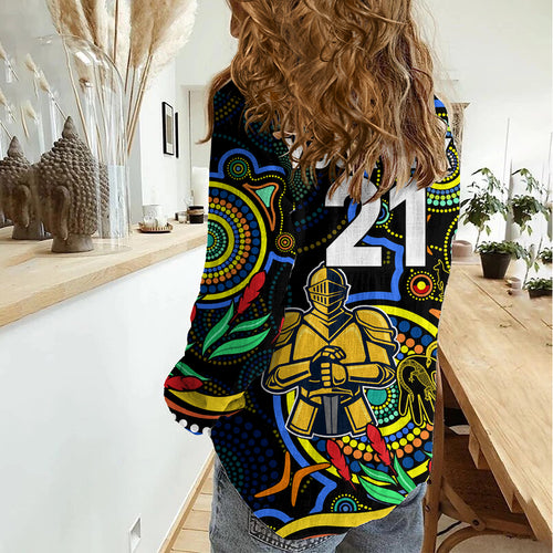 Custom Titans Rugby Aboriginal Art Women Casual Shirt NAIDOC Indigenous Tribal LT9