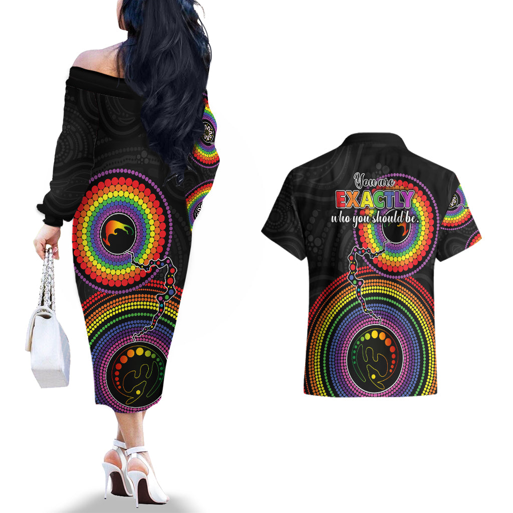 australia-lgbt-couples-matching-off-the-shoulder-long-sleeve-dress-and-hawaiian-shirt-you-are-exactly-who-you-should-be-aboriginal-style