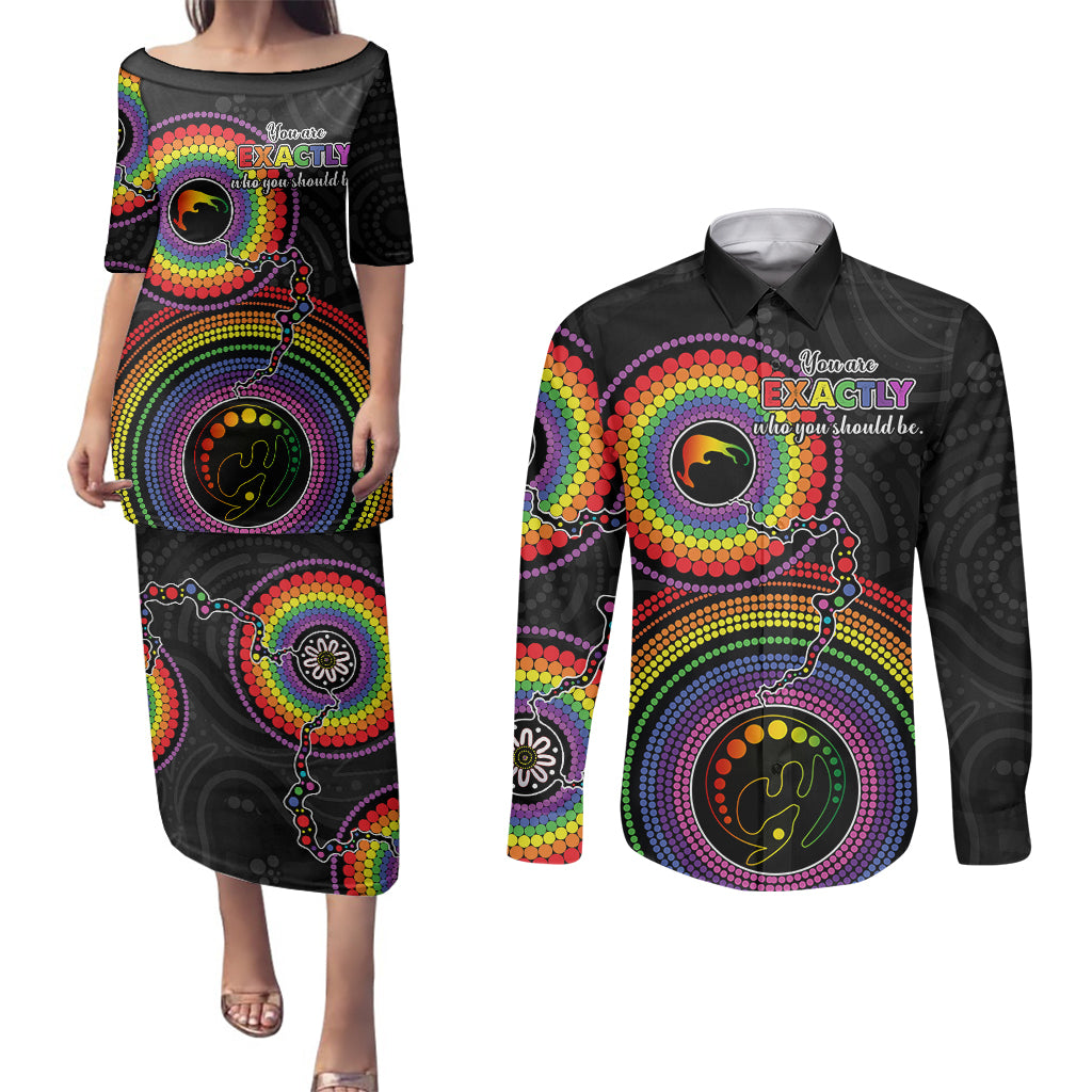australia-lgbt-couples-matching-puletasi-dress-and-long-sleeve-button-shirts-you-are-exactly-who-you-should-be-aboriginal-style