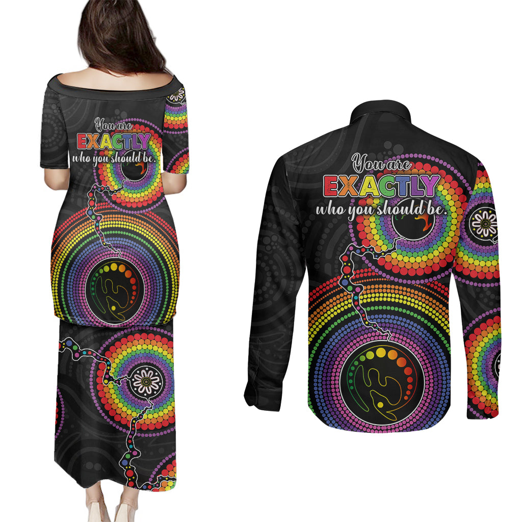 australia-lgbt-couples-matching-puletasi-dress-and-long-sleeve-button-shirts-you-are-exactly-who-you-should-be-aboriginal-style