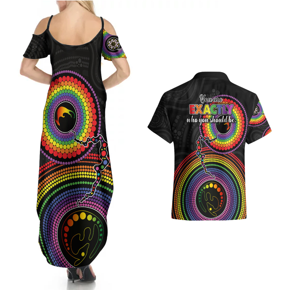 australia-lgbt-couples-matching-summer-maxi-dress-and-hawaiian-shirt-you-are-exactly-who-you-should-be-aboriginal-style