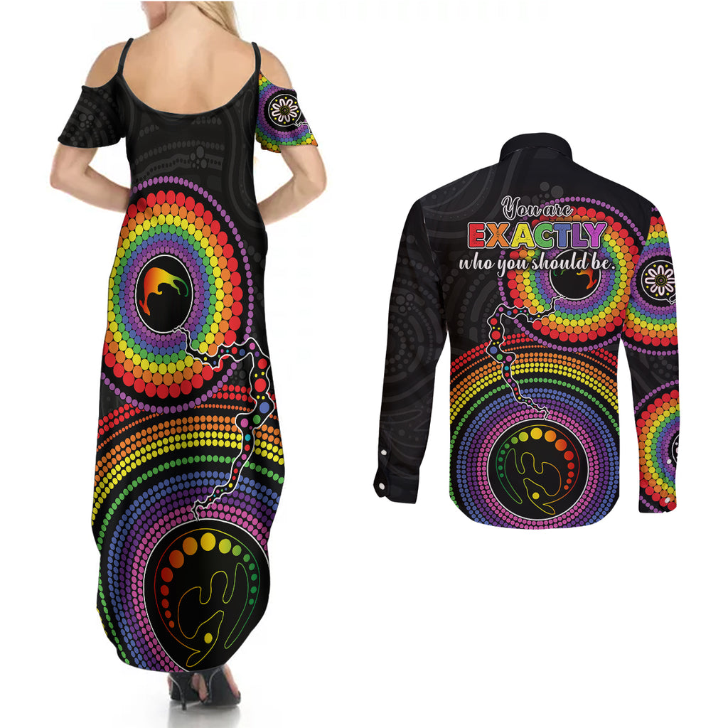 australia-lgbt-couples-matching-summer-maxi-dress-and-long-sleeve-button-shirts-you-are-exactly-who-you-should-be-aboriginal-style