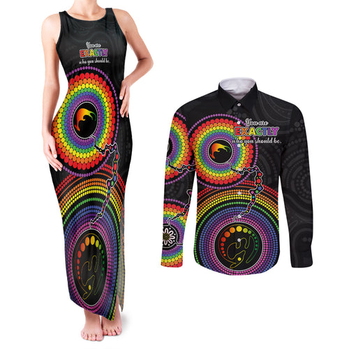 australia-lgbt-couples-matching-tank-maxi-dress-and-long-sleeve-button-shirts-you-are-exactly-who-you-should-be-aboriginal-style