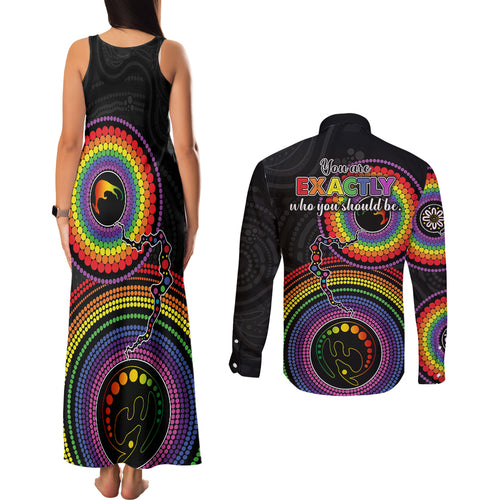 australia-lgbt-couples-matching-tank-maxi-dress-and-long-sleeve-button-shirts-you-are-exactly-who-you-should-be-aboriginal-style