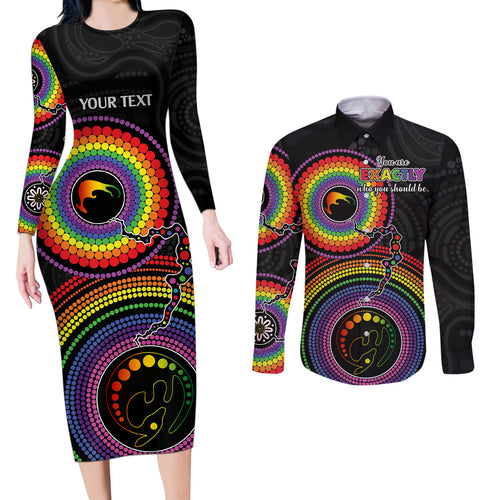 personalised-australia-lgbt-couples-matching-long-sleeve-bodycon-dress-and-long-sleeve-button-shirts-you-are-exactly-who-you-should-be-aboriginal-style