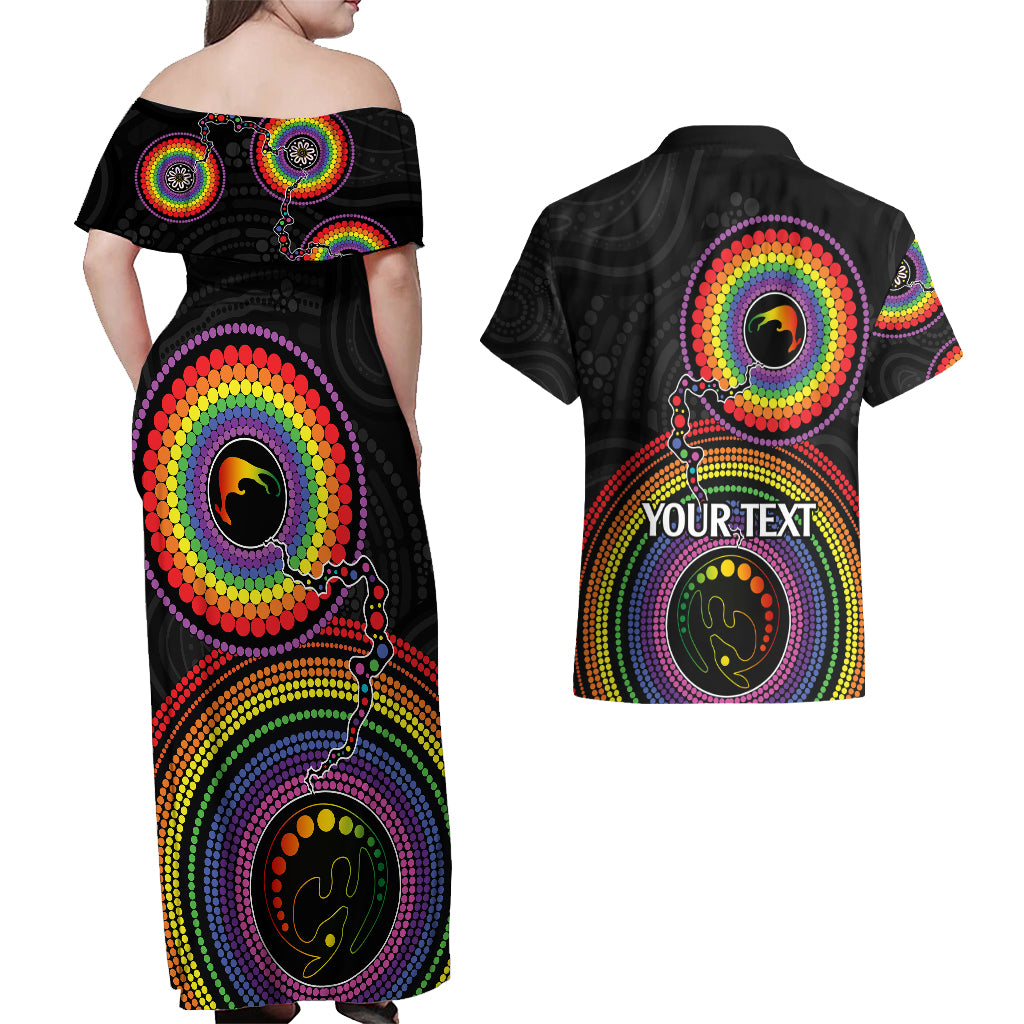 personalised-australia-lgbt-couples-matching-off-shoulder-maxi-dress-and-hawaiian-shirt-you-are-exactly-who-you-should-be-aboriginal-style