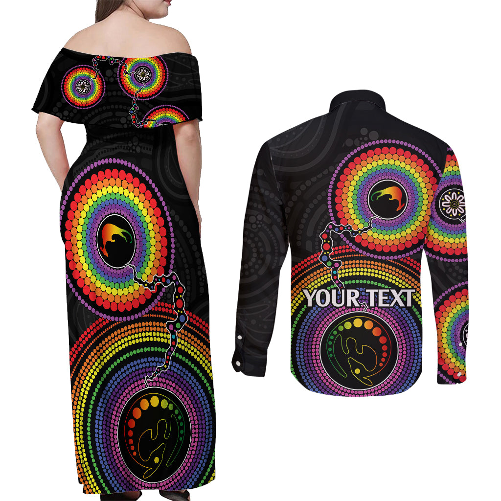 personalised-australia-lgbt-couples-matching-off-shoulder-maxi-dress-and-long-sleeve-button-shirts-you-are-exactly-who-you-should-be-aboriginal-style