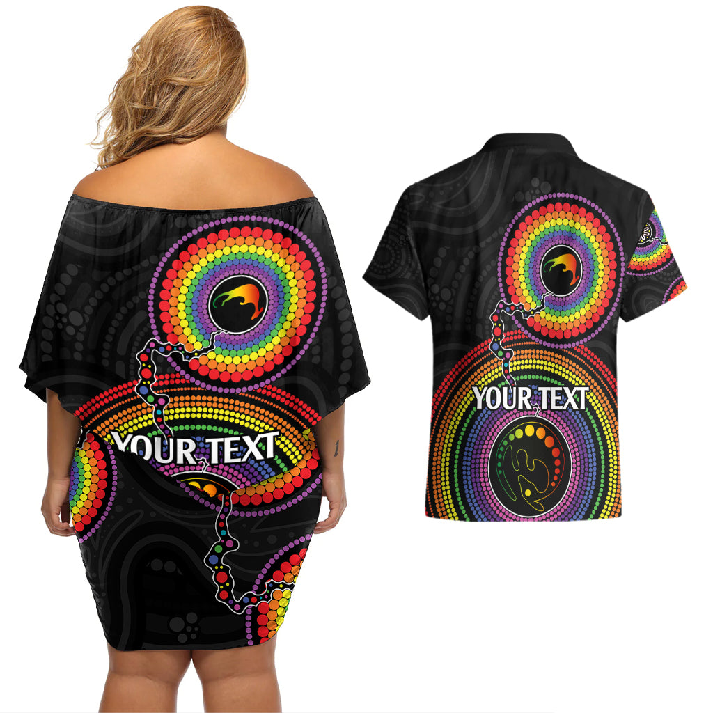 personalised-australia-lgbt-couples-matching-off-shoulder-short-dress-and-hawaiian-shirt-you-are-exactly-who-you-should-be-aboriginal-style