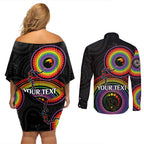 personalised-australia-lgbt-couples-matching-off-shoulder-short-dress-and-long-sleeve-button-shirts-you-are-exactly-who-you-should-be-aboriginal-style