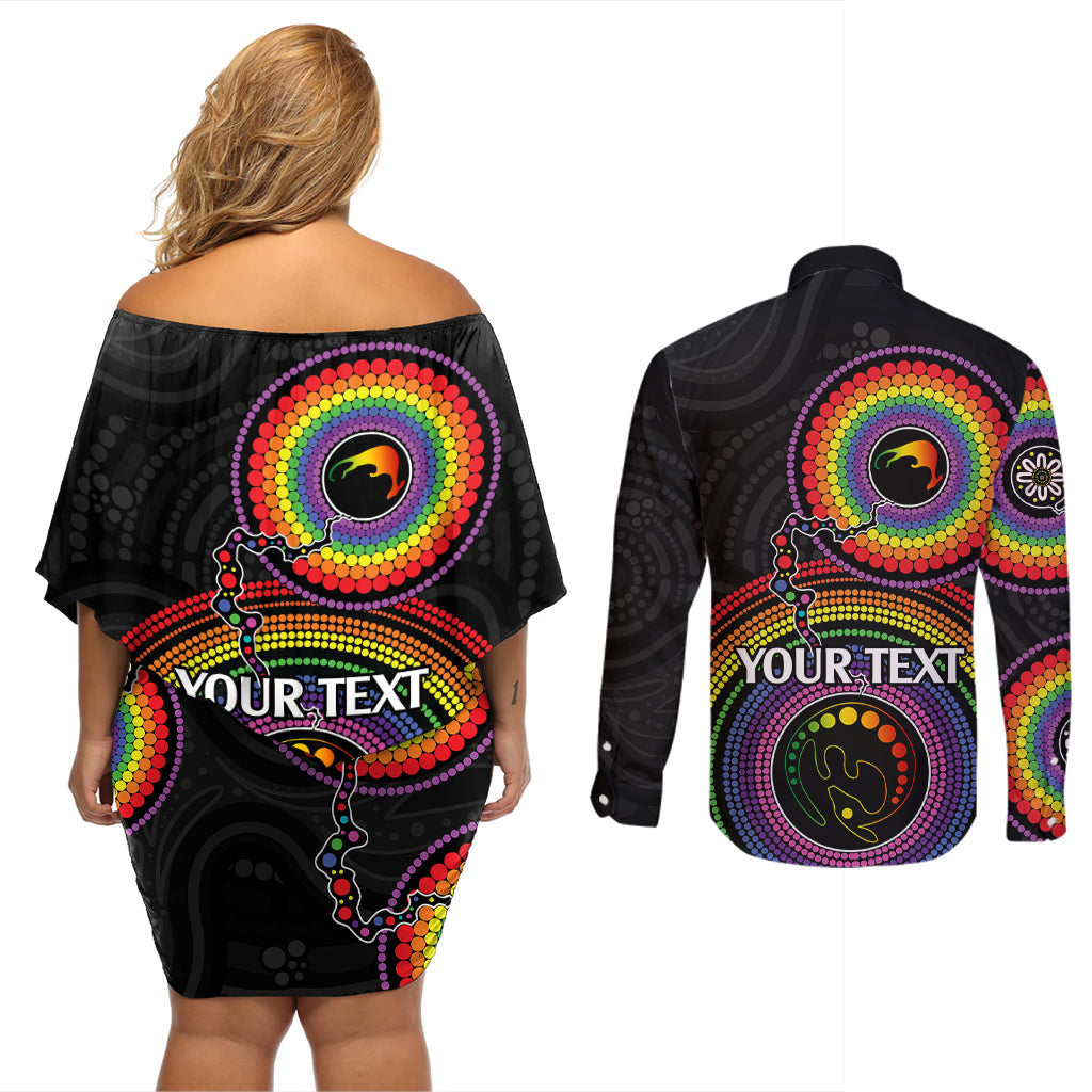 personalised-australia-lgbt-couples-matching-off-shoulder-short-dress-and-long-sleeve-button-shirts-you-are-exactly-who-you-should-be-aboriginal-style