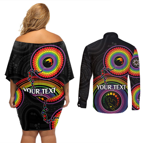 personalised-australia-lgbt-couples-matching-off-shoulder-short-dress-and-long-sleeve-button-shirts-you-are-exactly-who-you-should-be-aboriginal-style
