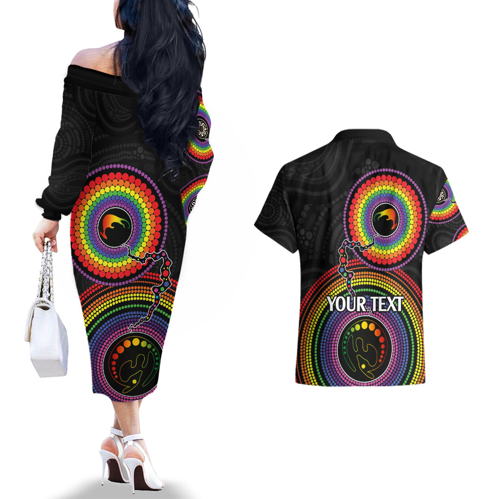 personalised-australia-lgbt-couples-matching-off-the-shoulder-long-sleeve-dress-and-hawaiian-shirt-you-are-exactly-who-you-should-be-aboriginal-style