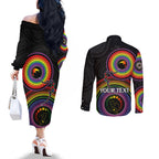 personalised-australia-lgbt-couples-matching-off-the-shoulder-long-sleeve-dress-and-long-sleeve-button-shirts-you-are-exactly-who-you-should-be-aboriginal-style