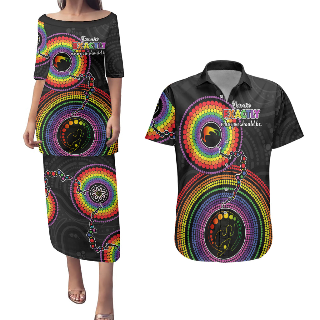 personalised-australia-lgbt-couples-matching-puletasi-dress-and-hawaiian-shirt-you-are-exactly-who-you-should-be-aboriginal-style