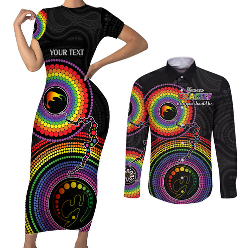 personalised-australia-lgbt-couples-matching-short-sleeve-bodycon-dress-and-long-sleeve-button-shirts-you-are-exactly-who-you-should-be-aboriginal-style