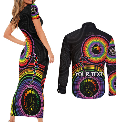personalised-australia-lgbt-couples-matching-short-sleeve-bodycon-dress-and-long-sleeve-button-shirts-you-are-exactly-who-you-should-be-aboriginal-style