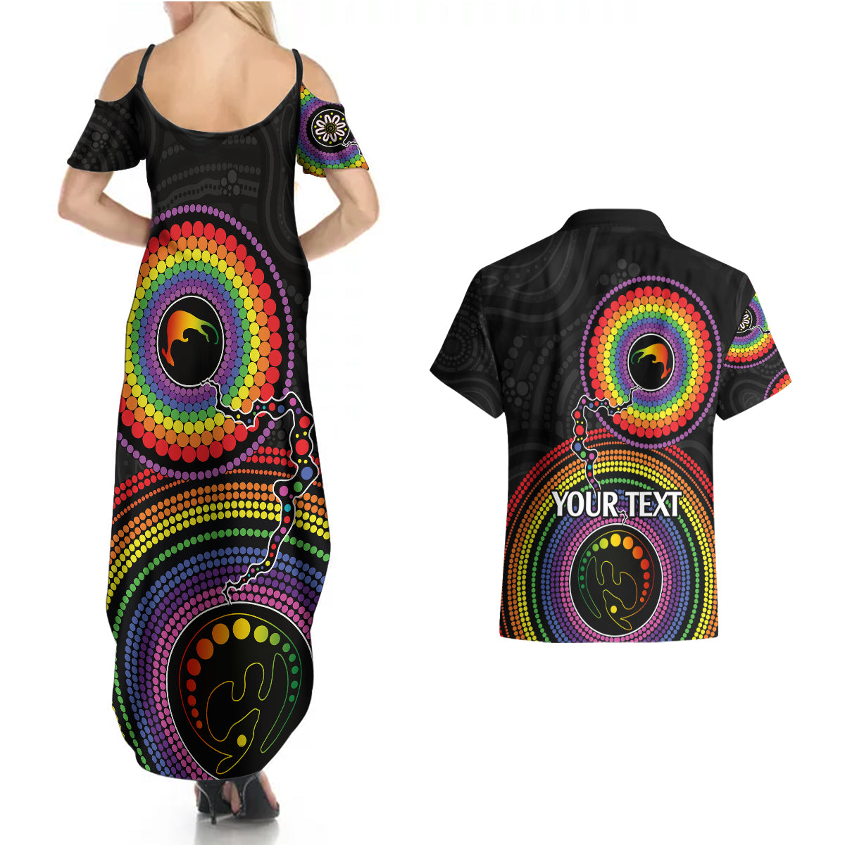 personalised-australia-lgbt-couples-matching-summer-maxi-dress-and-hawaiian-shirt-you-are-exactly-who-you-should-be-aboriginal-style