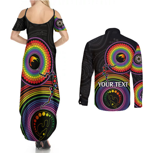 personalised-australia-lgbt-couples-matching-summer-maxi-dress-and-long-sleeve-button-shirts-you-are-exactly-who-you-should-be-aboriginal-style