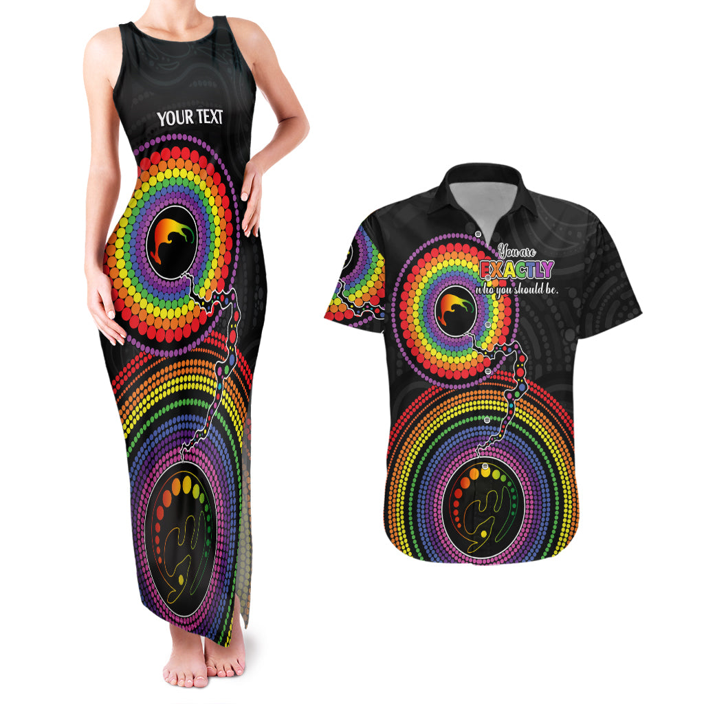 personalised-australia-lgbt-couples-matching-tank-maxi-dress-and-hawaiian-shirt-you-are-exactly-who-you-should-be-aboriginal-style