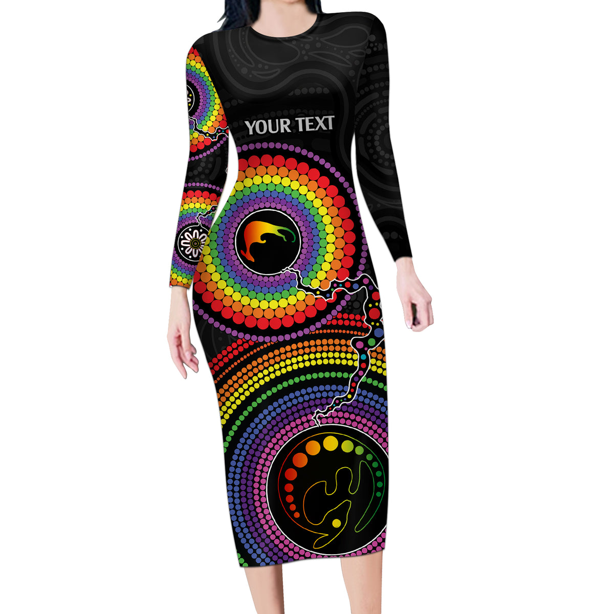 personalised-australia-lgbt-long-sleeve-bodycon-dress-you-are-exactly-who-you-should-be-aboriginal-style