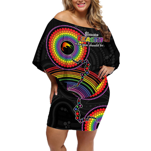 personalised-australia-lgbt-off-shoulder-short-dress-you-are-exactly-who-you-should-be-aboriginal-style