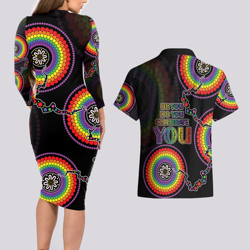 australia-lgbt-couples-matching-long-sleeve-bodycon-dress-and-hawaiian-shirt-be-you-do-you-celebrate-you-aboriginal-style