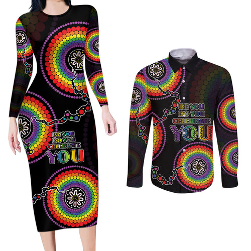 australia-lgbt-couples-matching-long-sleeve-bodycon-dress-and-long-sleeve-button-shirts-be-you-do-you-celebrate-you-aboriginal-style