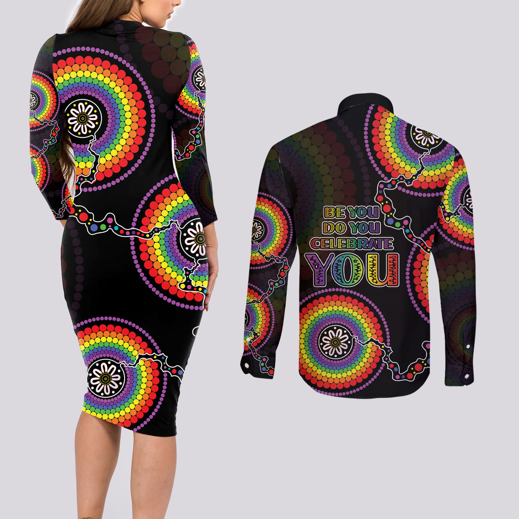 australia-lgbt-couples-matching-long-sleeve-bodycon-dress-and-long-sleeve-button-shirts-be-you-do-you-celebrate-you-aboriginal-style