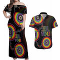 australia-lgbt-couples-matching-off-shoulder-maxi-dress-and-hawaiian-shirt-be-you-do-you-celebrate-you-aboriginal-style