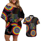 australia-lgbt-couples-matching-off-shoulder-short-dress-and-hawaiian-shirt-be-you-do-you-celebrate-you-aboriginal-style