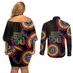 australia-lgbt-couples-matching-off-shoulder-short-dress-and-long-sleeve-button-shirts-be-you-do-you-celebrate-you-aboriginal-style