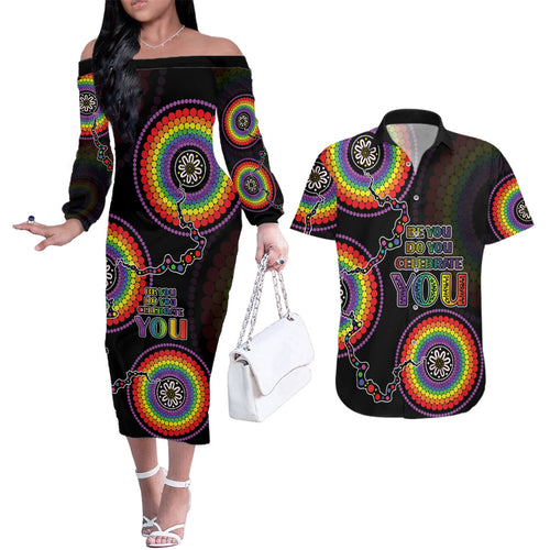 australia-lgbt-couples-matching-off-the-shoulder-long-sleeve-dress-and-hawaiian-shirt-be-you-do-you-celebrate-you-aboriginal-style