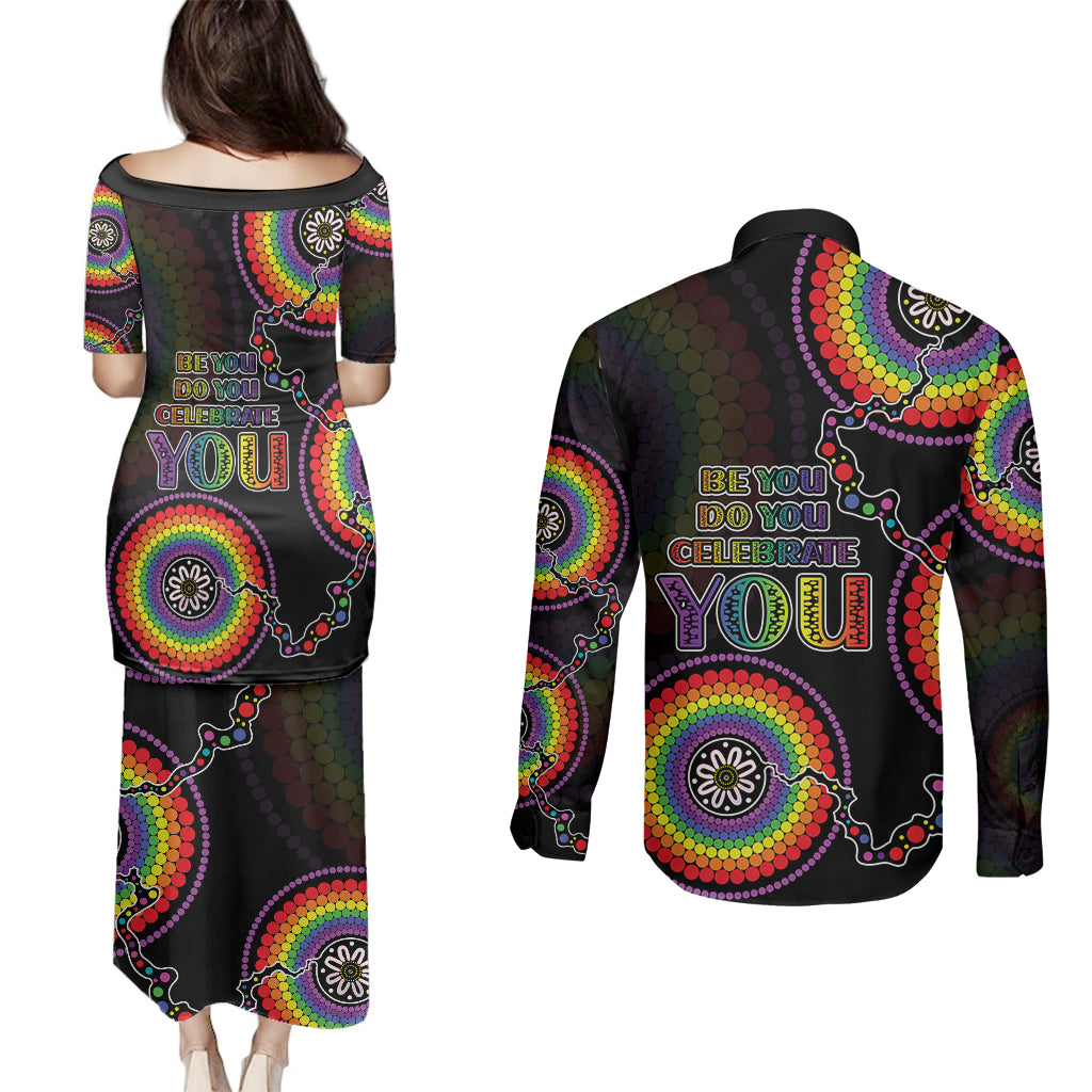 australia-lgbt-couples-matching-puletasi-dress-and-long-sleeve-button-shirts-be-you-do-you-celebrate-you-aboriginal-style