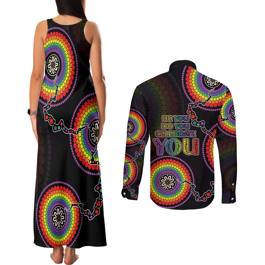 australia-lgbt-couples-matching-tank-maxi-dress-and-long-sleeve-button-shirts-be-you-do-you-celebrate-you-aboriginal-style